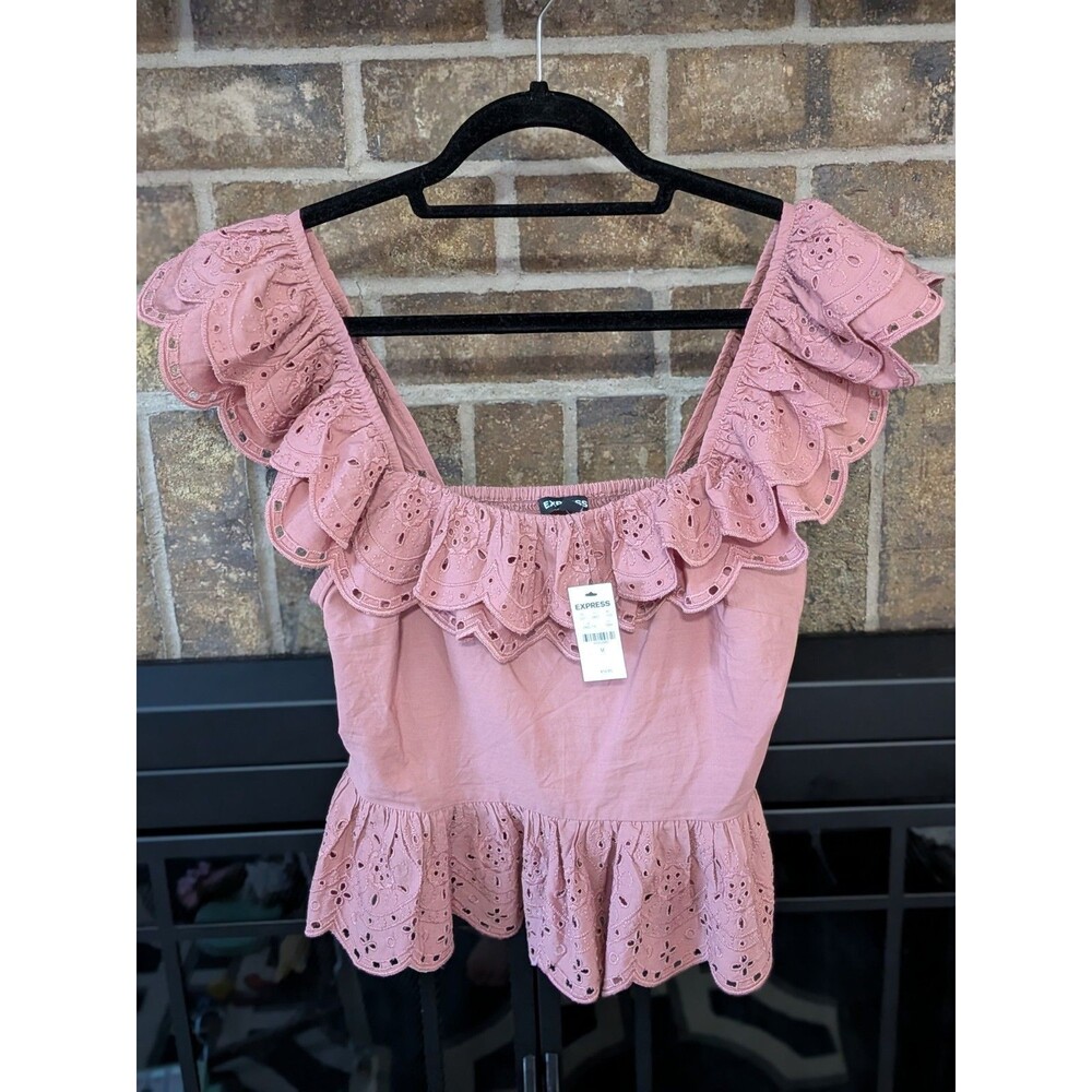 New With Tags Pink Express Lacy Off The Shoulder Flutter Sleeve Blouse Sz Medium